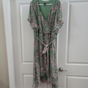 Like New: Torrid Green and Pink Floral High Low Dress